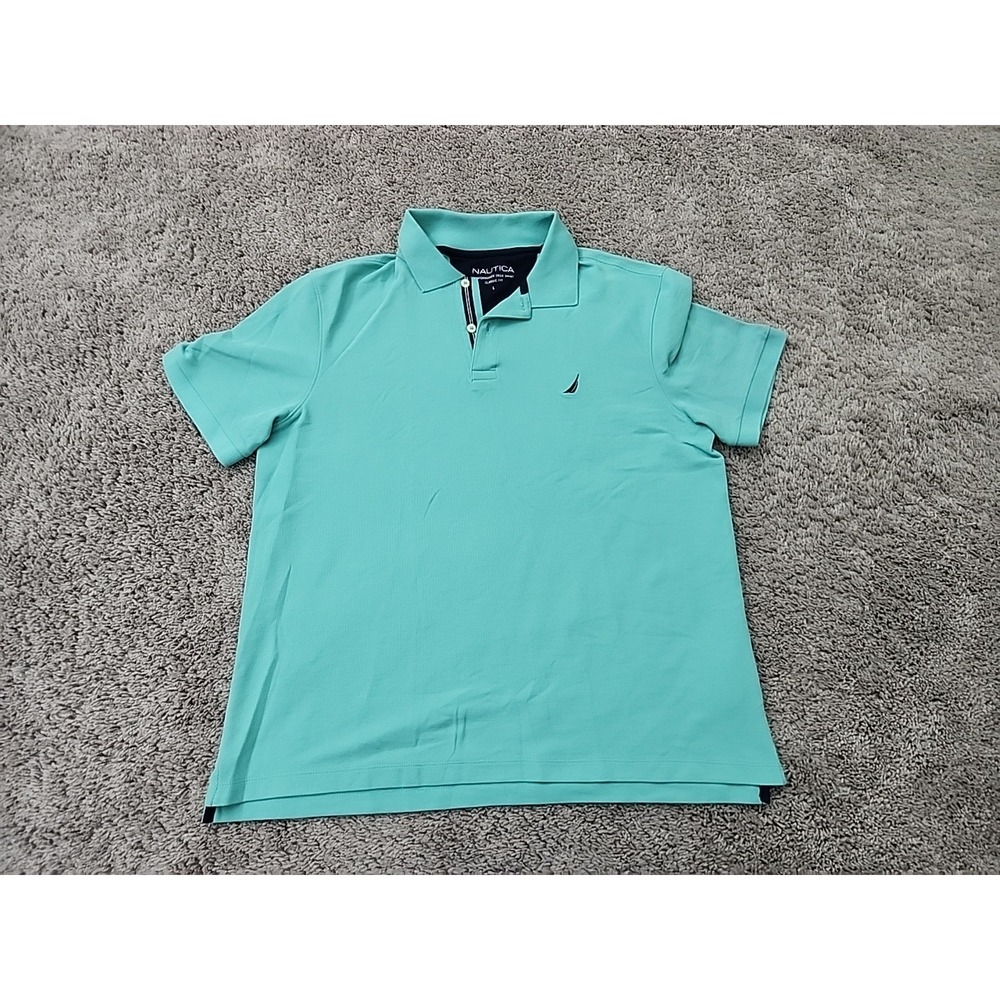 Nautica Polo Shirt Mens L Green Short Sleeve Performance Deck Classic Fit